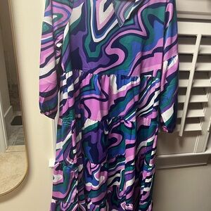 Vibrant Long Sleeve Dress with Abstract Pattern